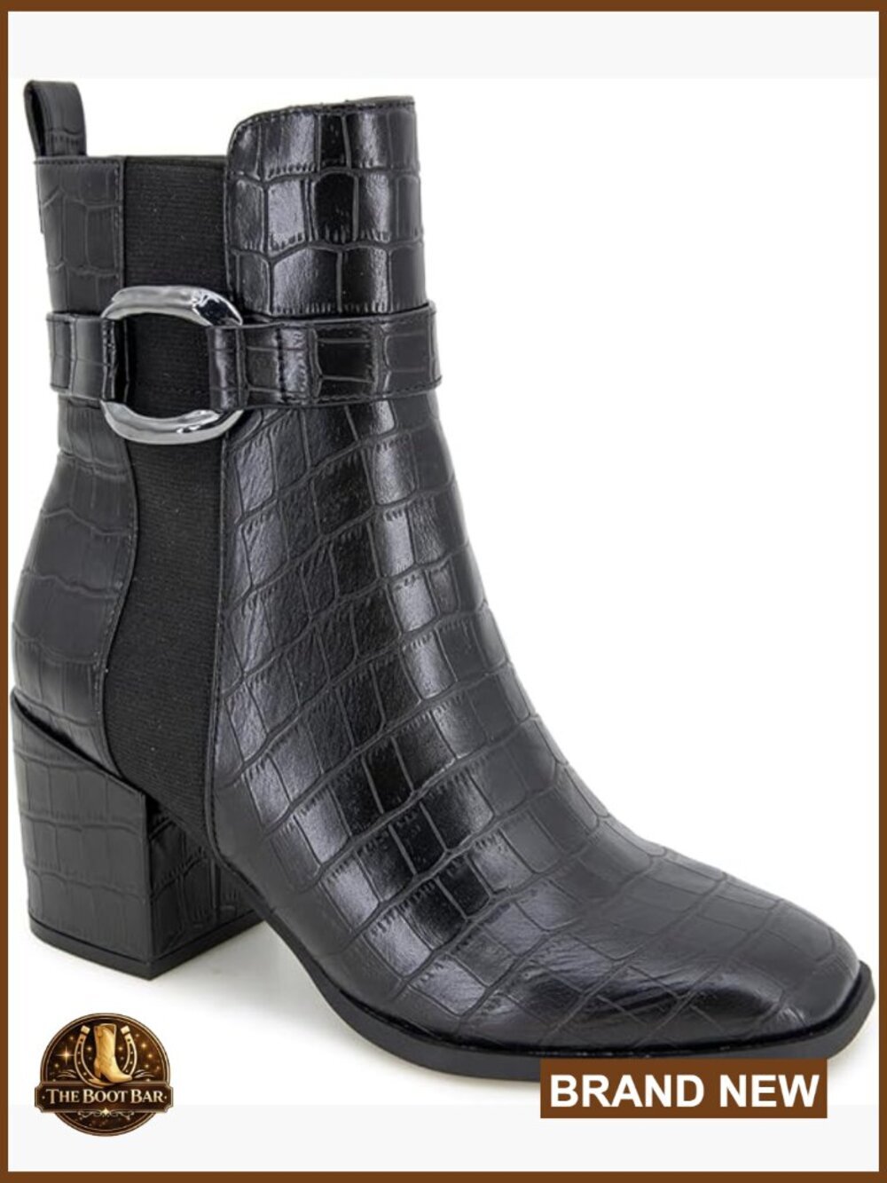 Heeled Ankle Bootie with Inside Zip and Block Heel, Faux Leather, 2.76" Heel